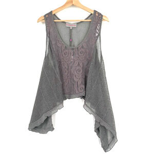 Pretty Angel Asymmetrical Tank Top L/XL Sheer Mesh Lace Fairy Grunge Romantic